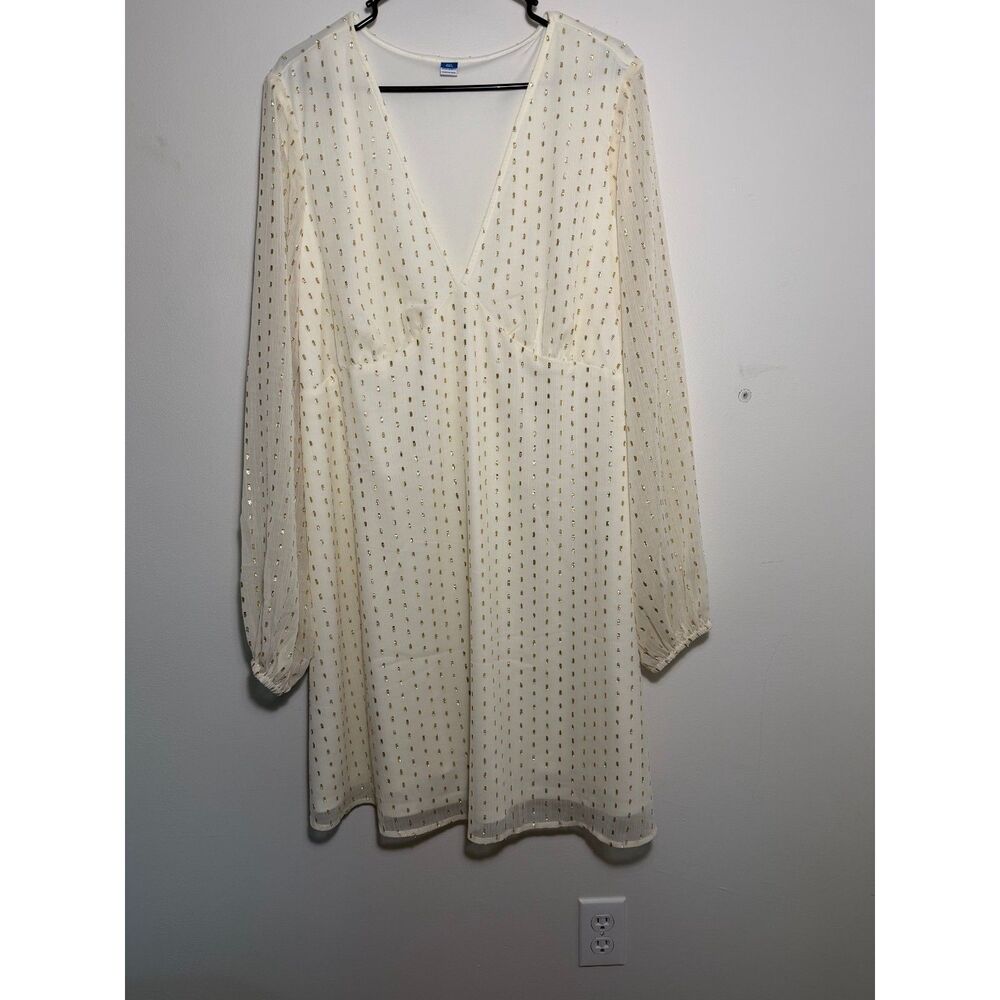 Old Navy XXL Tall Cream Gold Metallic Long Sleeve Dress